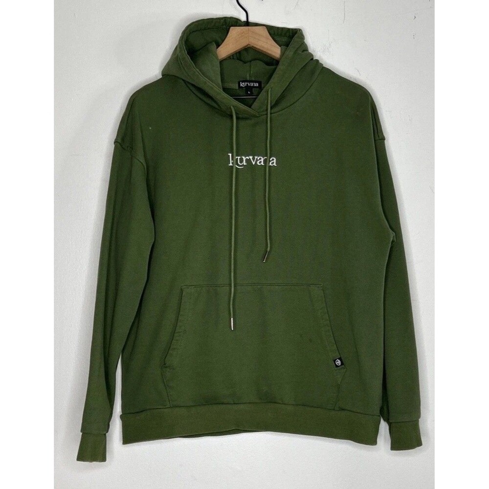 Kurvana French Terry Hoodie Sweatshirt Mens Large Green Hooded Pullover